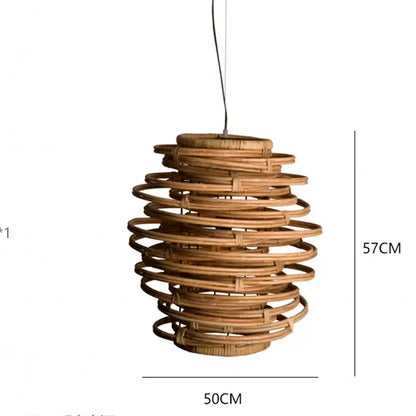 Natural-toned handmade tiered bamboo birdnest pendant light with concentric circular rings for bedroom decorbites bamboo birdnest decor