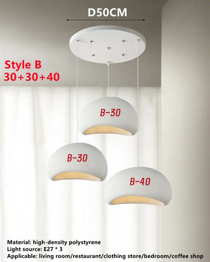 Modern white dome-shaped matte handmade wabi sabi chandelier with subtle red labeling for dining room decorbites handmade wabi