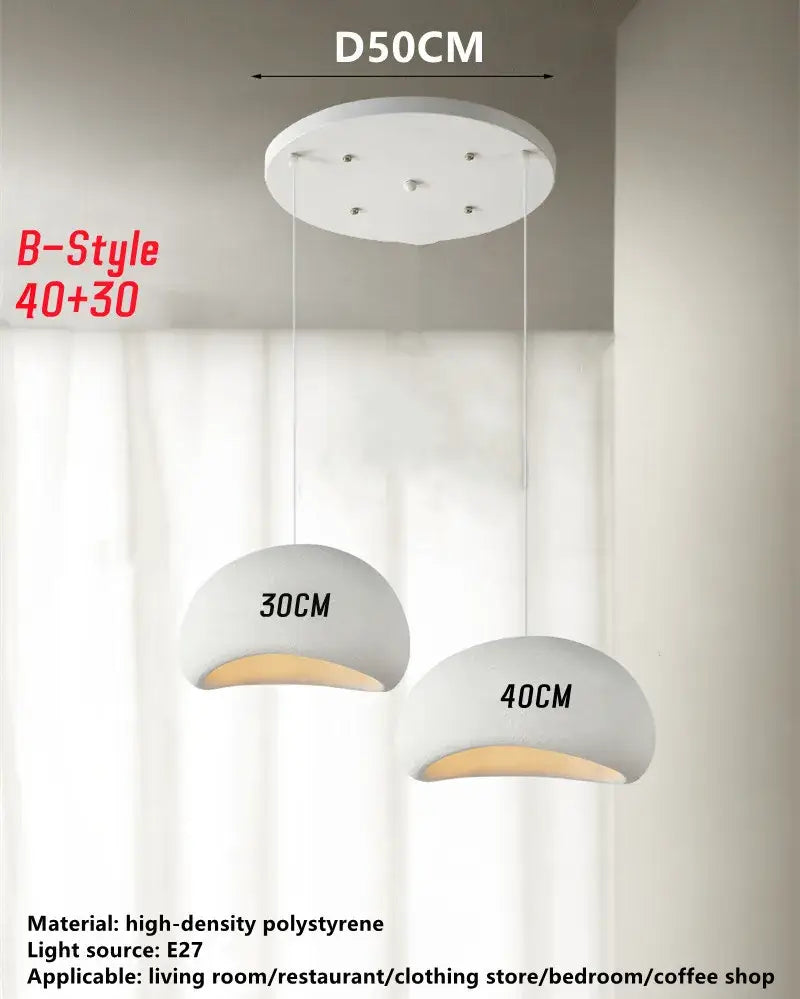 Handmade wabi sabi chandelier white trio pendant light with dome-shaped high-density polystyrene shades and warm e27 bulbs