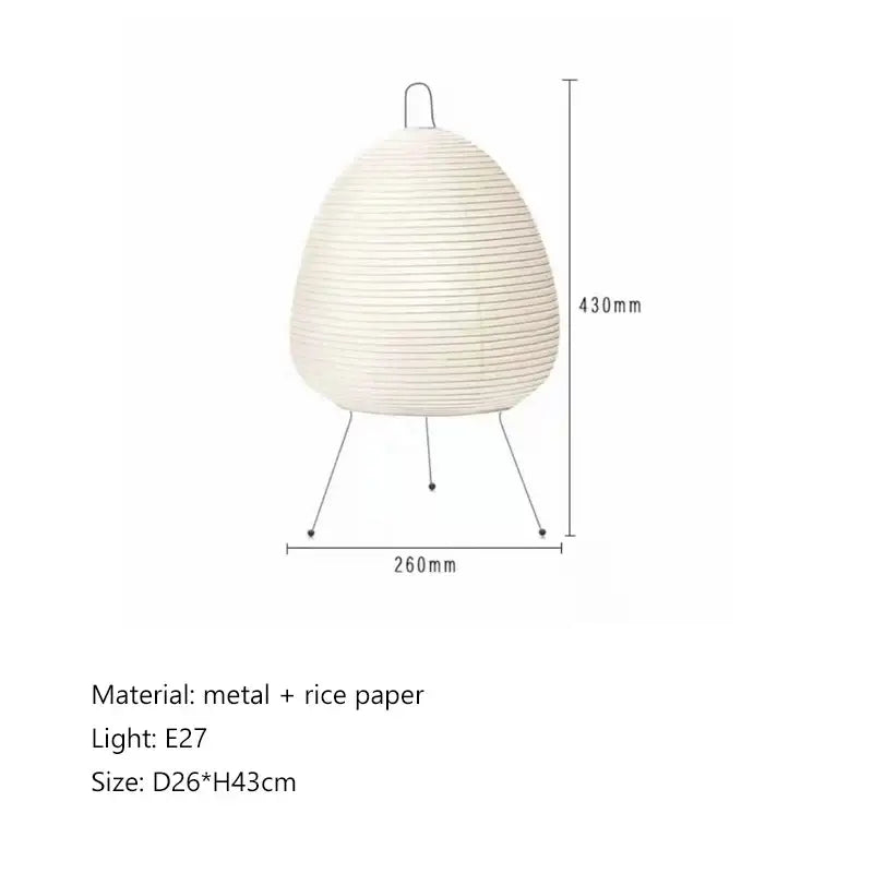Minimalist cream floor lamp with ribbed rice paper shade and metal tripod base handmade wabi sabi decorbites lighting