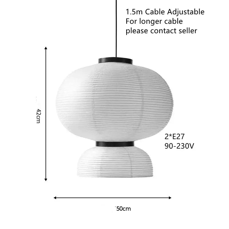 Handmade white paper chandelier with black rim and 1.5m adjustable cable for dining room decorbites handmade white design