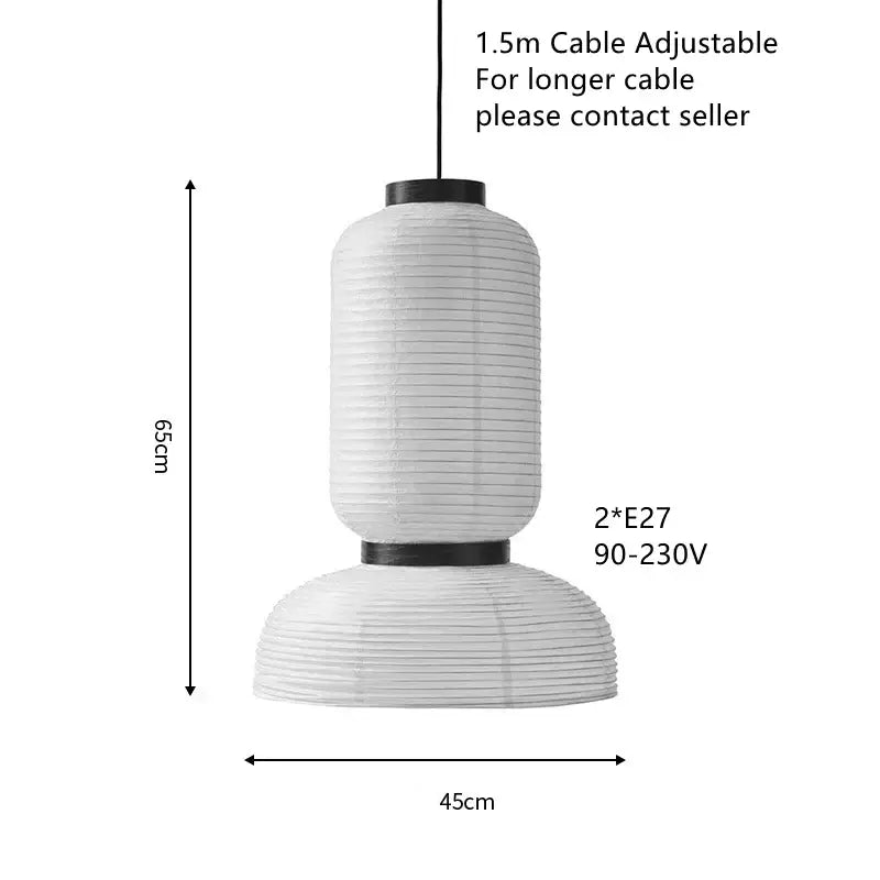 Handmade white paper chandelier with black rim featuring ribbed texture and black metal accents for dining room decorbites handmade white