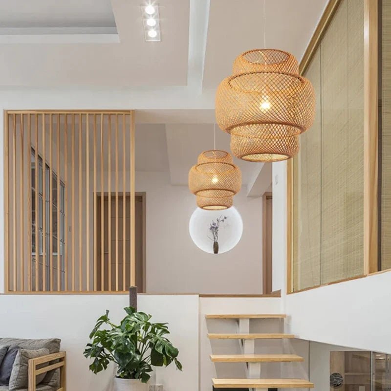 Handwoven Bamboo Pendant Light in Japanese Style - Decorbites