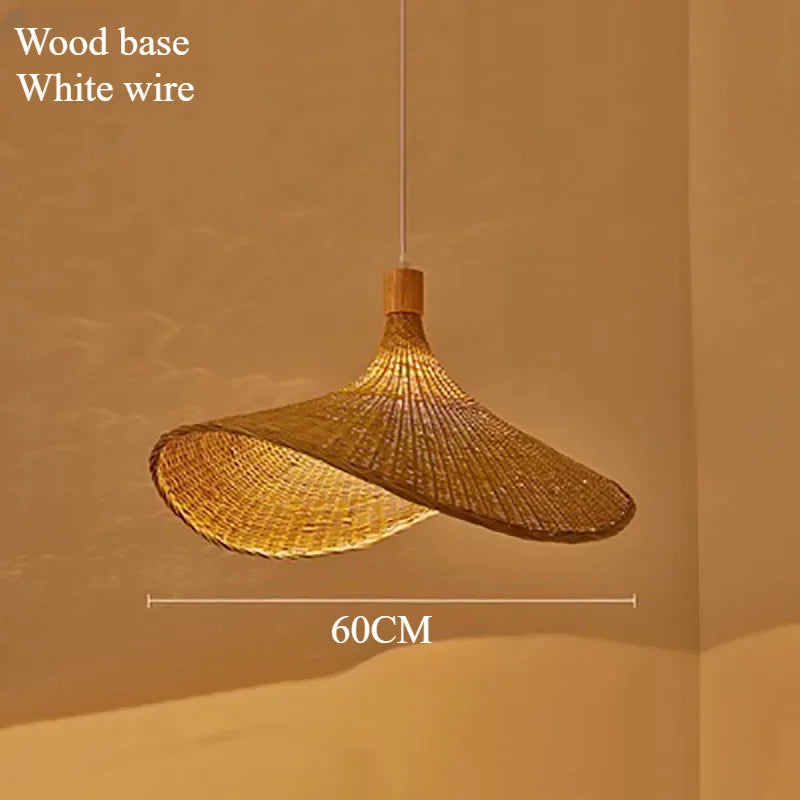 Handwoven Bamboo Straw Hat Pendant Light