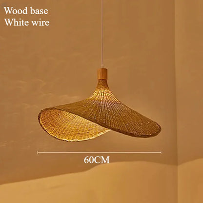 Handwoven Bamboo Straw Hat Pendant Light