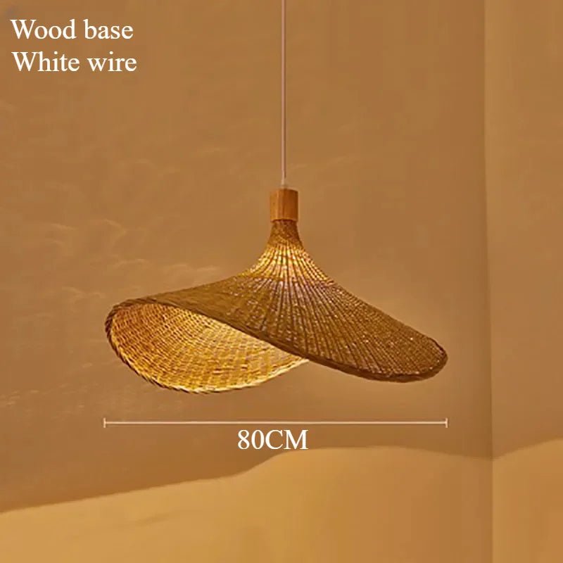 Handwoven Bamboo Straw Hat Pendant Light - Decorbites