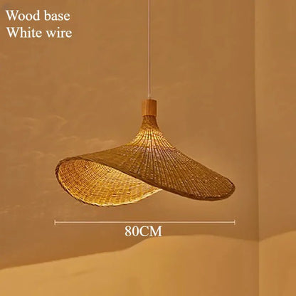 Handwoven Bamboo Straw Hat Pendant Light - Decorbites
