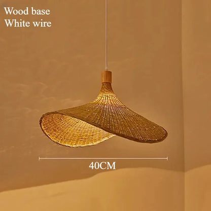 Handwoven Bamboo Straw Hat Pendant Light - Decorbites