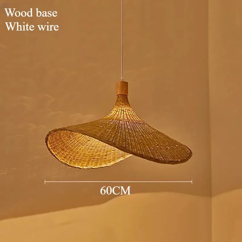 Handwoven Bamboo Straw Hat Pendant Light - Decorbites