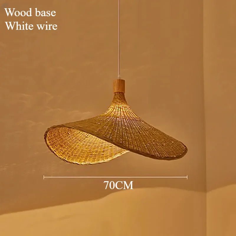 Handwoven Bamboo Straw Hat Pendant Light - Decorbites