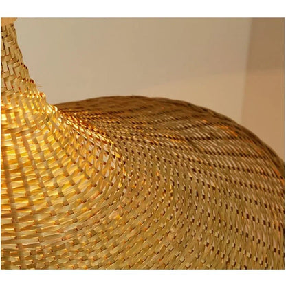 Handwoven Bamboo Straw Hat Pendant Light - Decorbites