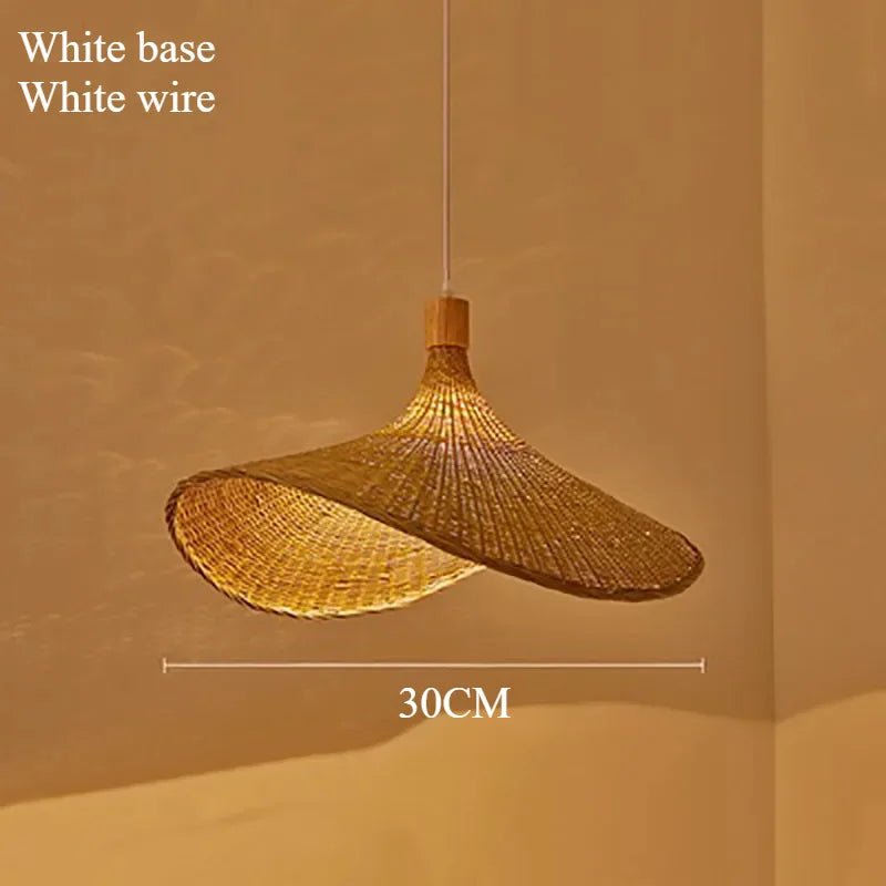 Handwoven Bamboo Straw Hat Pendant Light - Decorbites