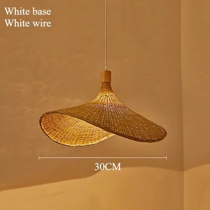 Handwoven Bamboo Straw Hat Pendant Light - Decorbites