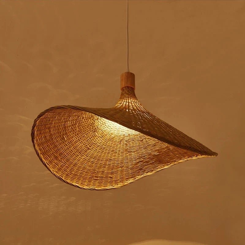 Handwoven Bamboo Straw Hat Pendant Light - Decorbites