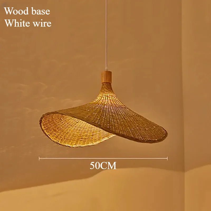 Handwoven Bamboo Straw Hat Pendant Light - Decorbites