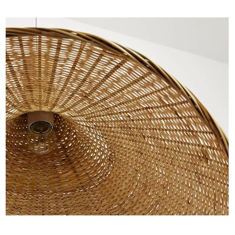 Handwoven Bamboo Straw Hat Pendant Light - Decorbites