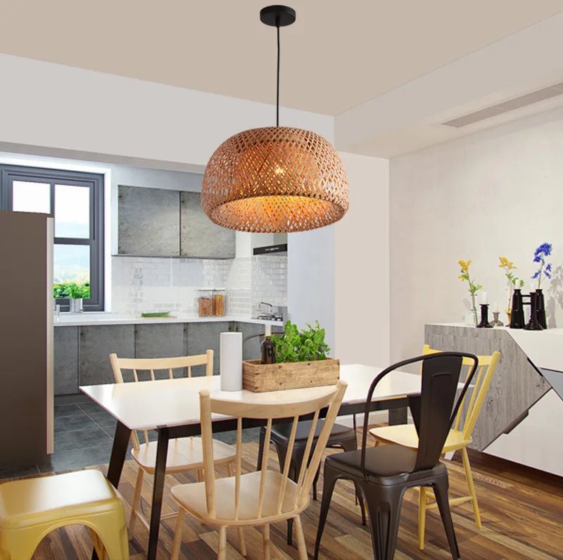 Handwoven Bamboo Wicker Pendant Light in Beige - Decorbites