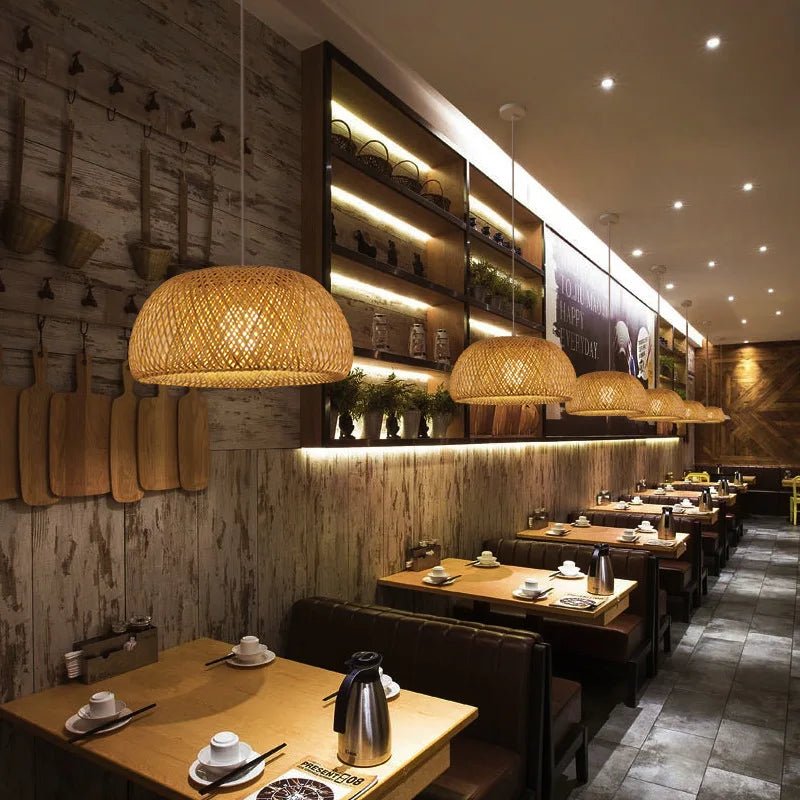 Handwoven Bamboo Wicker Pendant Light in Beige - Decorbites