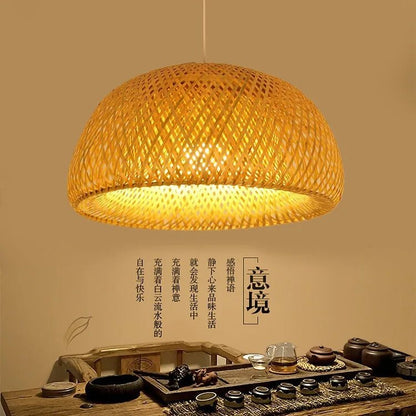 Handwoven Bamboo Wicker Pendant Light in Beige - Decorbites