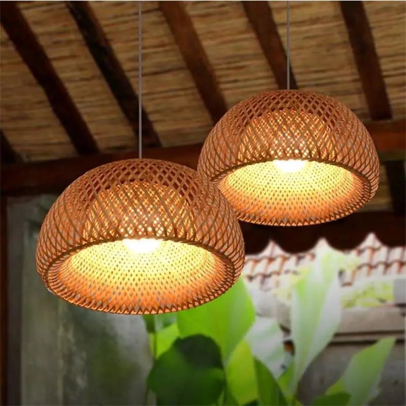 Handwoven Bamboo Wicker Pendant Light in Beige - Decorbites