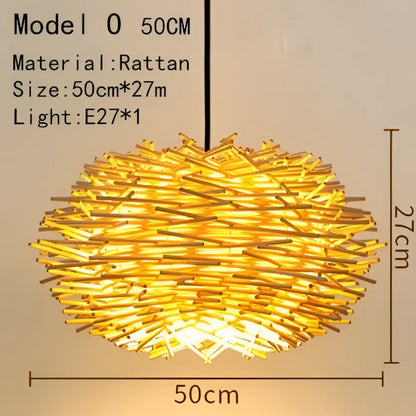 Golden handwoven rattan pendant light with a woven spherical design and e27 bulb for dining room use