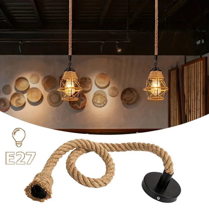 Handwoven Hemp Rope Vintage Pendant Light, E27 - Decorbites