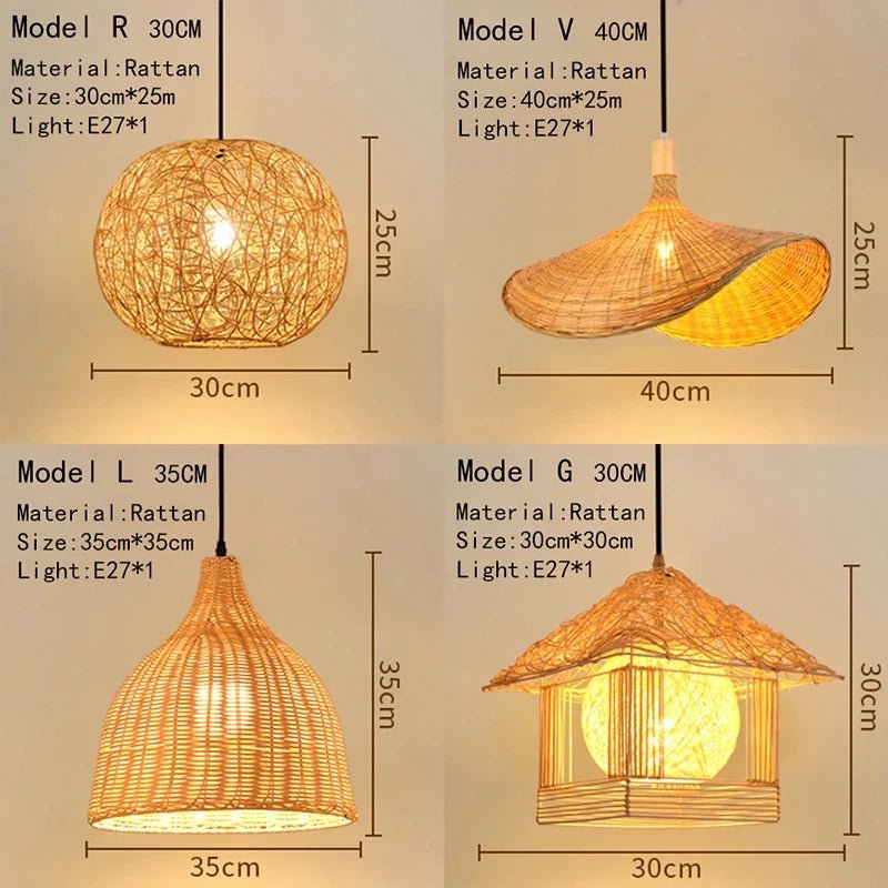 Handwoven Rattan Bamboo Pendant Light in Black - Decorbites