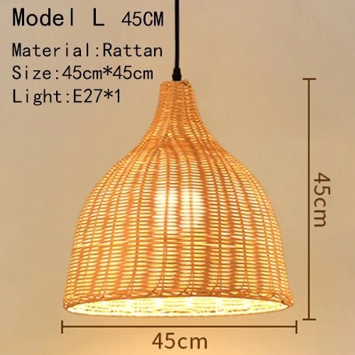 Handwoven Rattan Bamboo Pendant Light in Black - Decorbites