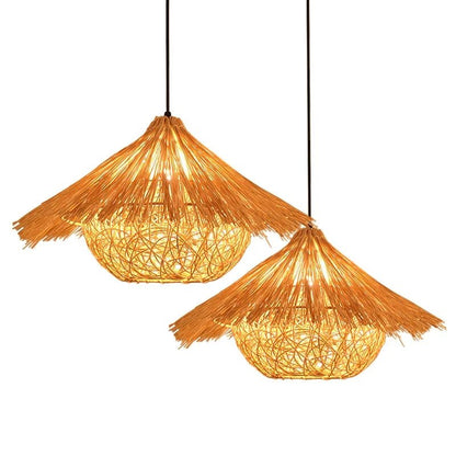Handwoven Rattan Bamboo Pendant Light in Black - Decorbites