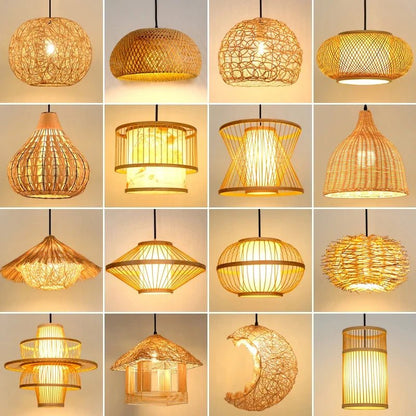Handwoven Rattan Bamboo Pendant Light in Black - Decorbites