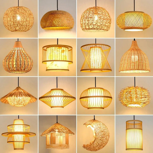 Handwoven Rattan Bamboo Pendant Light in Black - Decorbites