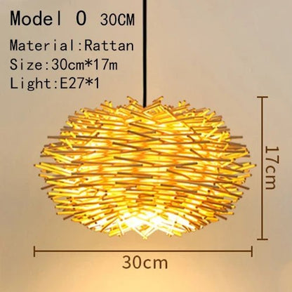 Handwoven Rattan Bamboo Pendant Light in Black - Decorbites