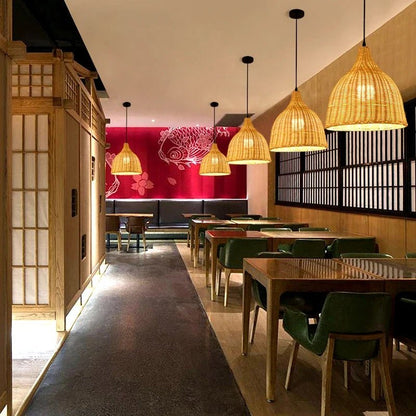 Handwoven Rattan Bamboo Pendant Light in Black - Decorbites