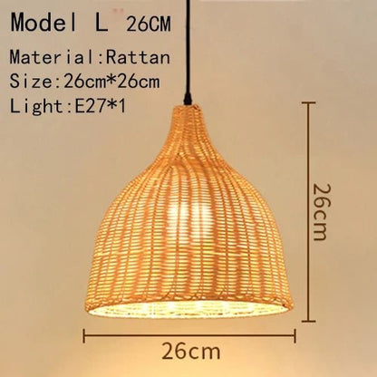 Handwoven Rattan Bamboo Pendant Light in Black - Decorbites
