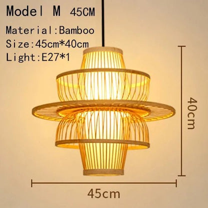 Handwoven Rattan Bamboo Pendant Light in Black - Decorbites