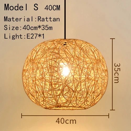 Handwoven Rattan Bamboo Pendant Light in Black - Decorbites