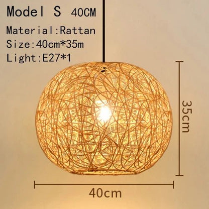 Handwoven Rattan Bamboo Pendant Light in Black - Decorbites