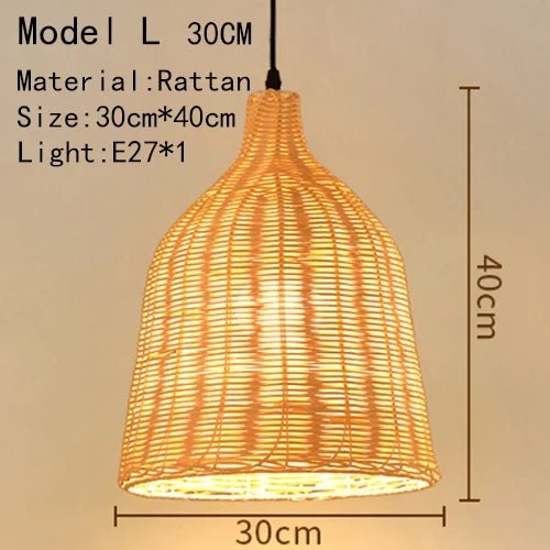 Handwoven Rattan Bamboo Pendant Light in Black - Decorbites