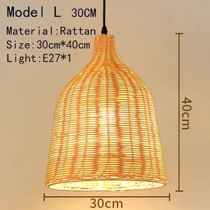 Handwoven Rattan Bamboo Pendant Light in Black - Decorbites