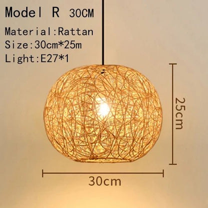 Handwoven Rattan Bamboo Pendant Light in Black - Decorbites