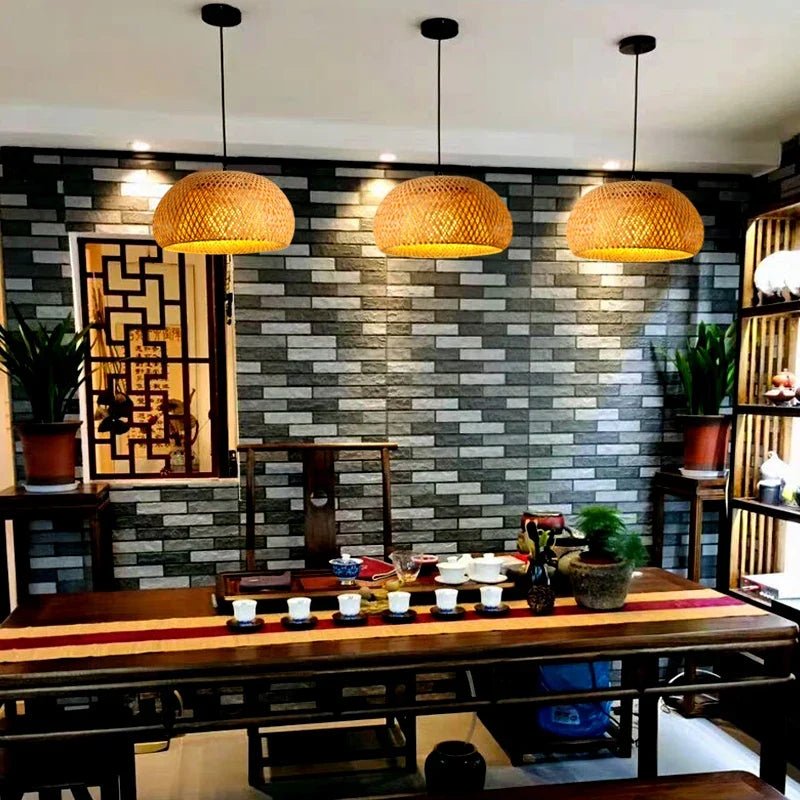 Handwoven Rattan Bamboo Pendant Light in Black - Decorbites