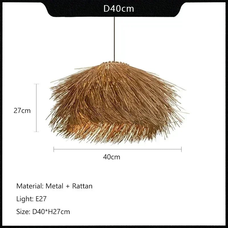 Handwoven Wicker Pendant Light in Natural Straw Shade - Decorbites