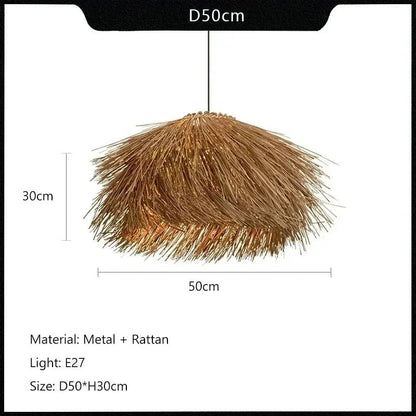 Handwoven Wicker Pendant Light in Natural Straw Shade - Decorbites