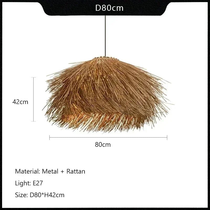 Handwoven Wicker Pendant Light in Natural Straw Shade - Decorbites