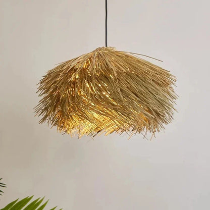 Handwoven Wicker Pendant Light in Natural Straw Shade - Decorbites
