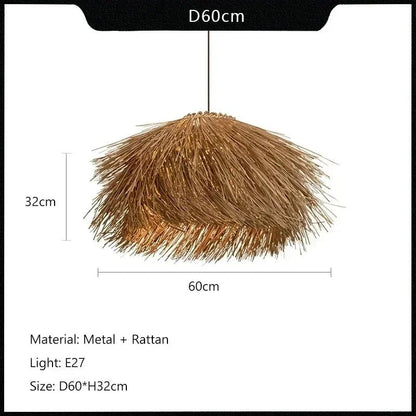 Handwoven Wicker Pendant Light in Natural Straw Shade - Decorbites