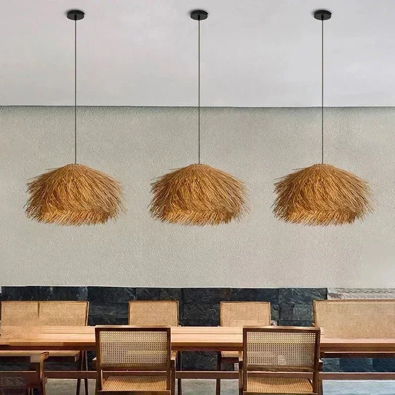 Handwoven Wicker Pendant Light in Natural Straw Shade - Decorbites