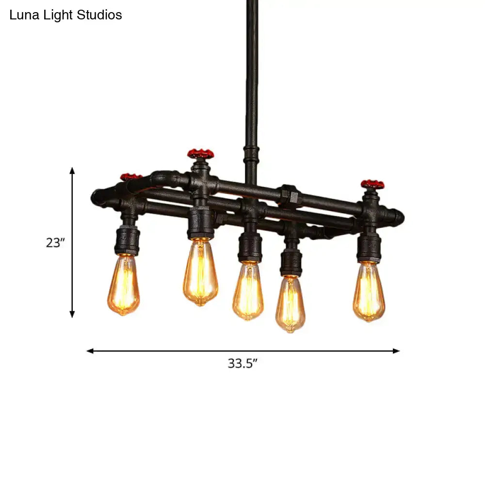 Decorbites black finish hanging ceiling light with industrial black pipe chandelier and five amber filament bulbs