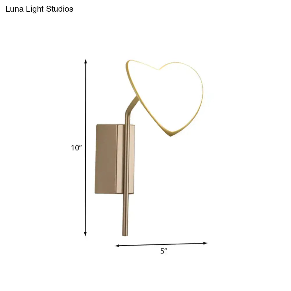 Heart leaf gold metal led wall sconce wall light with gold-toned heart shape and sleek modern design for bedroom use
