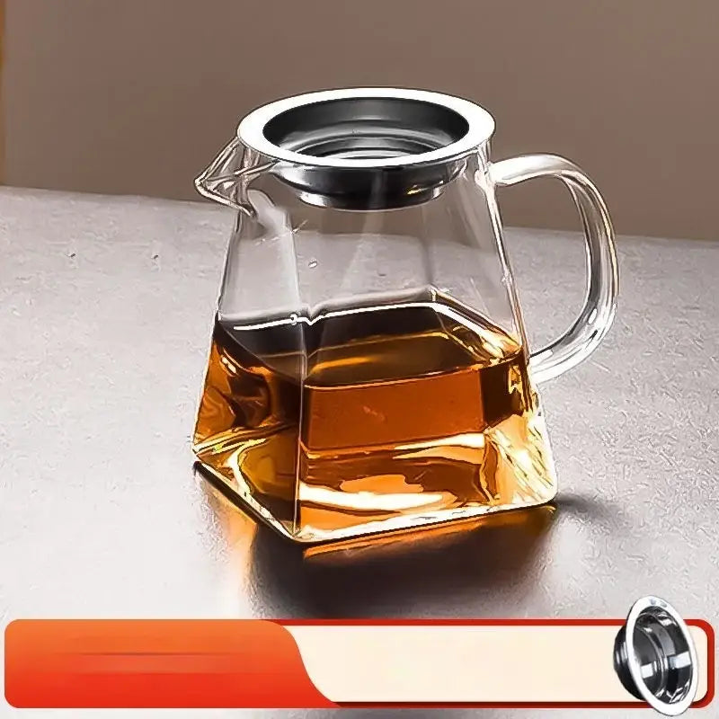 Clear glass kung fu tea set teapot with hexagonal base, transparent handle, and stainless steel lid for glass fair cup use